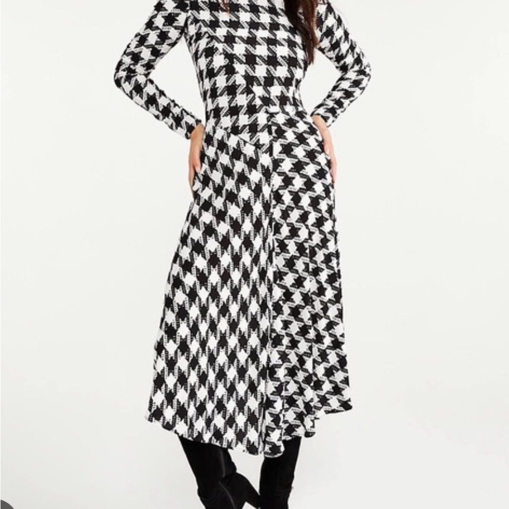 Ann Taylor Black and White Houndstooth Asymmetrical Dress